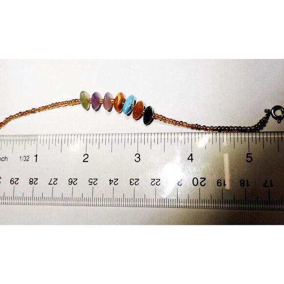 Rainbow Polished Stone Bracelet Vintage 6 inch Girls Gold bead - Picture 3 of 3